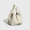 Elegante bolso cubo de piel blanca para mujer, diseño minimalista y elegante para diario. - 88151# gris beige