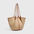 Bolso tote tejido de rafia para mujer gran capacidad bolso hombro paja playa cubo - Marrón
