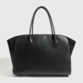 Minimalistische zwarte leren tote bag, grote capaciteit elegante damestas handtas. - L / Zwart