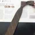 Brown plaid retro men's necktie detail, narrow fit style, perfect for casual and business wear. - Brown Plaid