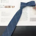 Men's stylish blue denim plaid narrow tie for casual business daily wear and fashion. - Navy Blue Grid