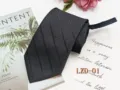 Black striped men's business tie with zipper design, pre-tied lazy tie for formal wear. - Black Striped (LZD-01)