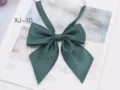 Korean style dark green satin sharp corner bow tie for JK uniform accessory detail view. - Dark Green