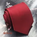 Burgundy red men necktie detail twill fabric elegant close up shot 8cm width accessory - Dark Red (HCD-05)