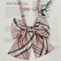 Pink plaid JK uniform bow tie, cute Harajuku college style neckwear for students. - 005-LJ