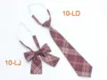 Japanese style JK uniform plaid necktie and pre-tied bow set, brown school accessories detail. - Size 10