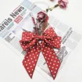 Red white polka dot JK bow tie pre-tied collar for women school uniform shirt accessories. - Burgundy