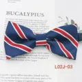 Men's business casual striped bow tie, polyester yarn dyed jacquard, blue red white. - L02J-03