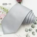 Silver gray solid color necktie, high density woven polyester, business formal wear style. - Silver Gray