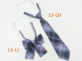 Blue plaid JK uniform tie and bow set, Japanese college style necktie with adjustable strap. - Size 13