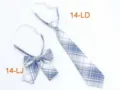 Blue-grey plaid tie and bow set, pre-tied JK uniform collar accessory for women. - Size 14