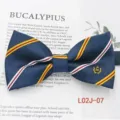 Men's business casual striped bow tie, classic polyester jacquard fabric detail view. - L02J-07