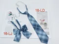 Japanese JK uniform blue plaid necktie and bow set, detailed view of student style accessories. - Bow Tie / No. 16