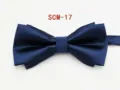 Men's dark blue double-layer bow tie, classic solid color formal business neckwear detail. - Dark Blue
