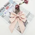 Pink polka dot JK bow tie for women, sweet college style uniform shirt accessory with long strap. - Cherry Pink