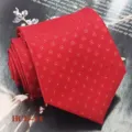 Detail shot of red men's jacquard woven polyester silk necktie with white square pattern. - Red with White Square (HCD-14)
