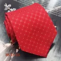 Red jacquard men's necktie detailed view, elegant wedding business polyester fabric style. - Red (HCD-15)