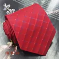 Red jacquard woven polyester men's necktie for wedding groom formal business wear 8cm - Red Grid (HCD-16)