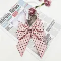 Pink polka dot bow tie with long tails, perfect for JK uniforms and stylish college outfits. - Watermelon Pink