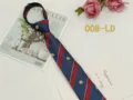 Unisex pre-tied zipper narrow necktie with red stripe and crest design for students. - 008-LD (Navy Red White Stripe)