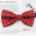 Red jacquard men's bow tie with golden polka dots and cute bear pattern for business wear. - L02J-12