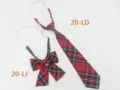 Red plaid JK uniform tie and bowtie set, Japanese school style neckwear accessories. - No.20