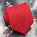 Red jacquard woven men's necktie detail shot, showing exquisite textured pattern and elegant fold. - Red Wave Dark Pattern (HCD-19)