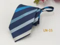 Men's blue striped zipper necktie for business professional wear, easy-wear detail view. - LN-15