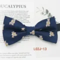 Men's navy blue woven bow tie featuring a cute bear pattern, stylish business casual accessory. - L02J-13