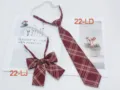 JK uniform wine red plaid tie and bow tie set, classic school style accessory detail view. - No. 22