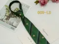 Unisex narrow plaid zipper tie, pre-tied college style school uniform necktie detail. - 009-LD (Green Red Stripe)