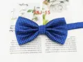 Detail view of men blue polka dot bowtie, elegant polyester formal necktie for wedding. - SNJ-15