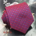 Men's red jacquard woven polyester necktie close-up, elegant chevron pattern for formal wedding. - Red with Blue Wave (HCD-20)
