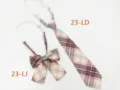 Japanese style JK uniform plaid necktie and bow tie set for women, pre-tied fashion accessory. - No.23