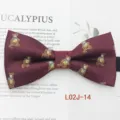 Burgundy jacquard bow tie featuring adorable bear pattern, detailed men's fashion accessory. - L02J-14