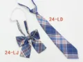 Japanese JK uniform plaid necktie and bowknot set, blue and pink plaid fabric detail view. - No. 24