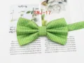 Green polka dot men's bow tie, classic double fold design, perfect for formal business wear. - SNJ-17