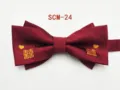 Red wedding bow tie with golden embroidery double happiness symbol for men formal wear - Wine Red Double Happiness