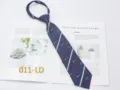 Navy blue pre-tied zipper necktie with red stripes and stars for unisex college uniform fashion. - 011-LD (Navy Red Star)
