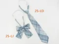 Blue plaid JK uniform tie and bow set for women, Japanese college style daily neckwear. - No. 25