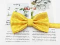 Detailed view of the yellow men's bow tie with white polka dots, fine polyester fabric. - SNJ-18