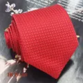 Red jacquard men tie detail view, elegant textured pattern, professional business apparel. - Red Grid (HCD-23)