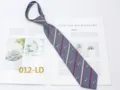 Narrow pre-tied zipper necktie in grey-blue with red stripes and star pattern for school wear. - 012-LD (Gray Blue Red Star)