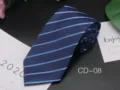 Men's business striped tie detail view, classic blue jacquard design for formal office. - CD-08