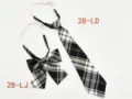 Detail view of Japanese JK uniform plaid necktie and bow tie set with adjustable strap. - No. 28