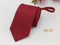 Burgundy patterned men's zipper tie professional business necktie with easy pull design. - LN-25