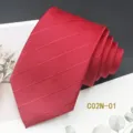 Red jacquard woven men's formal suit necktie detail view, stylish and elegant design. - C02N-01