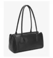 Bolso de hombro negro minimalista de cuero, bolso vintage para mujer, elegante bolso tote. - 32*17*15cm / Negro