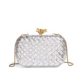 Silberne geflochtene Clutch Tasche mit goldenem Knotenschloss und Kette für Damen Party. - 21x6x13cm / Silber
