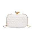 Elegante bolso de mano con cadena de cuero tejido blanco para mujer, bolso de hombro de noche. - 21x6x13cm / Blanco
